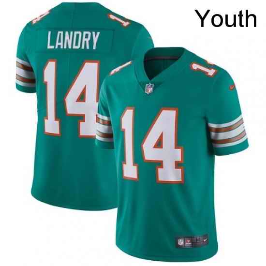 Youth Nike Miami Dolphins 14 Jarvis Landry Aqua Green Alternate Vapor Untouchable Limited Player NFL Jersey